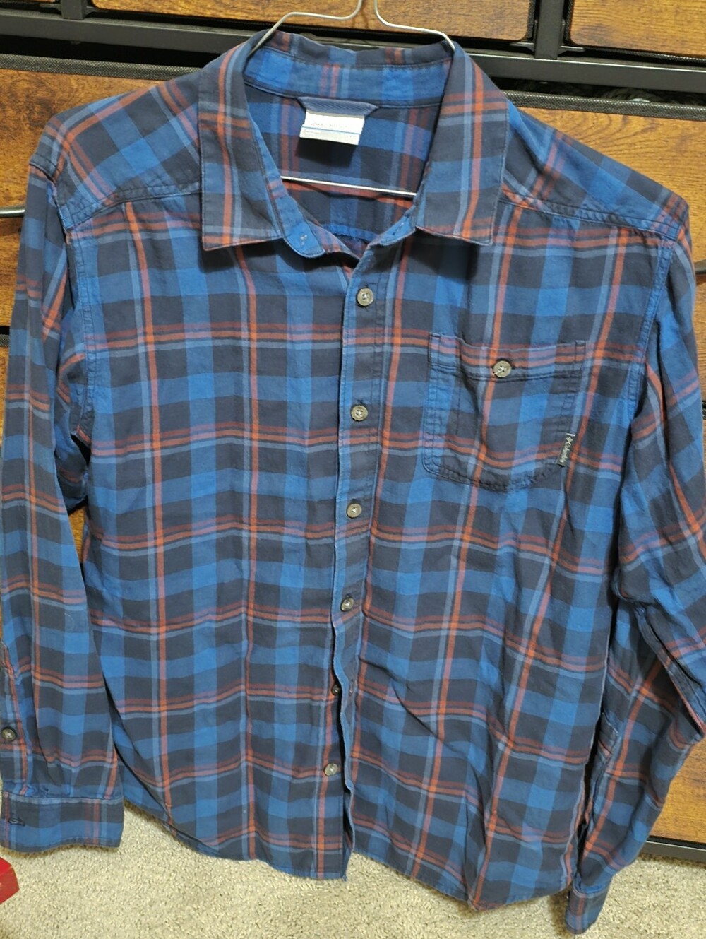 Columbia Blue and Red Plaid Long-Sleeve Button-Down Shirt
